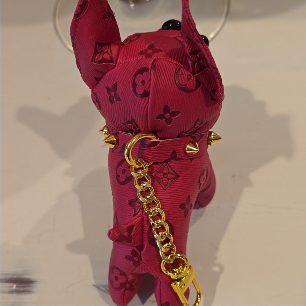 Luxury Pink Dog Keychain with Gold Accents